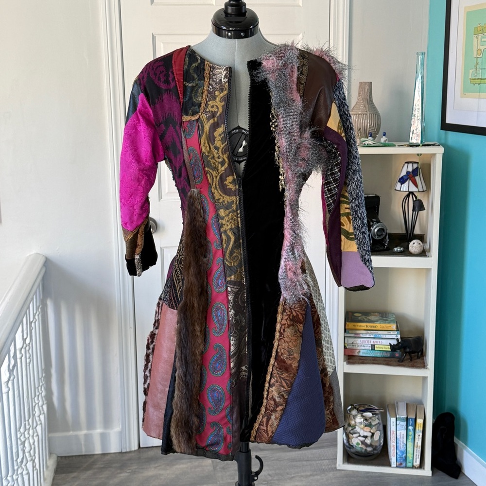 Vintage Multicolor Patchwork Coat/Jacket Dress (size S)
